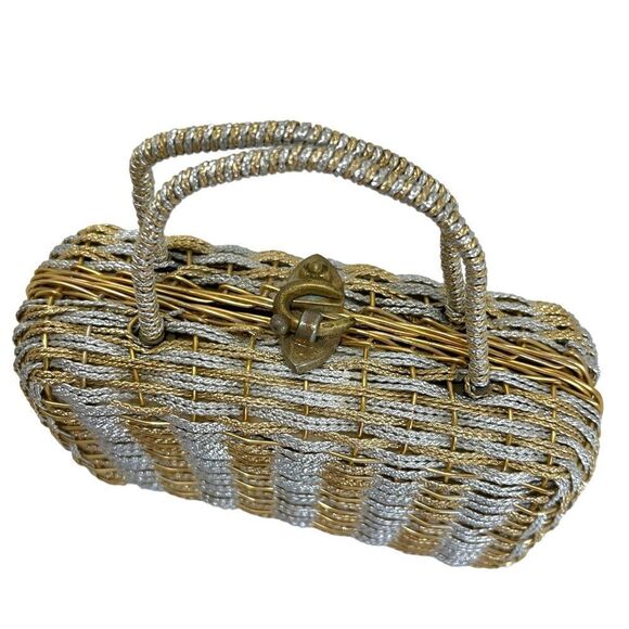 KORET Vintage 60’s Gold & Silver Woven Metal Handbag - Picture 2 of 12